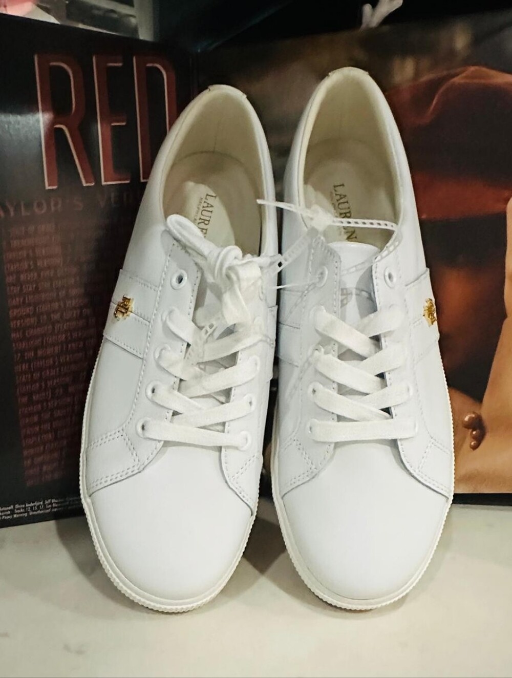 NWT Lauren Ralph Lauren Women's White Leather Sneakers Size 9.5